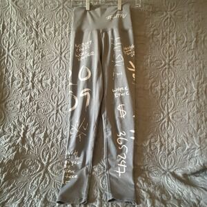 HTFU Graffiti Leggings Women's Size S Small Active Gym Grey Pants Athletic Yoga